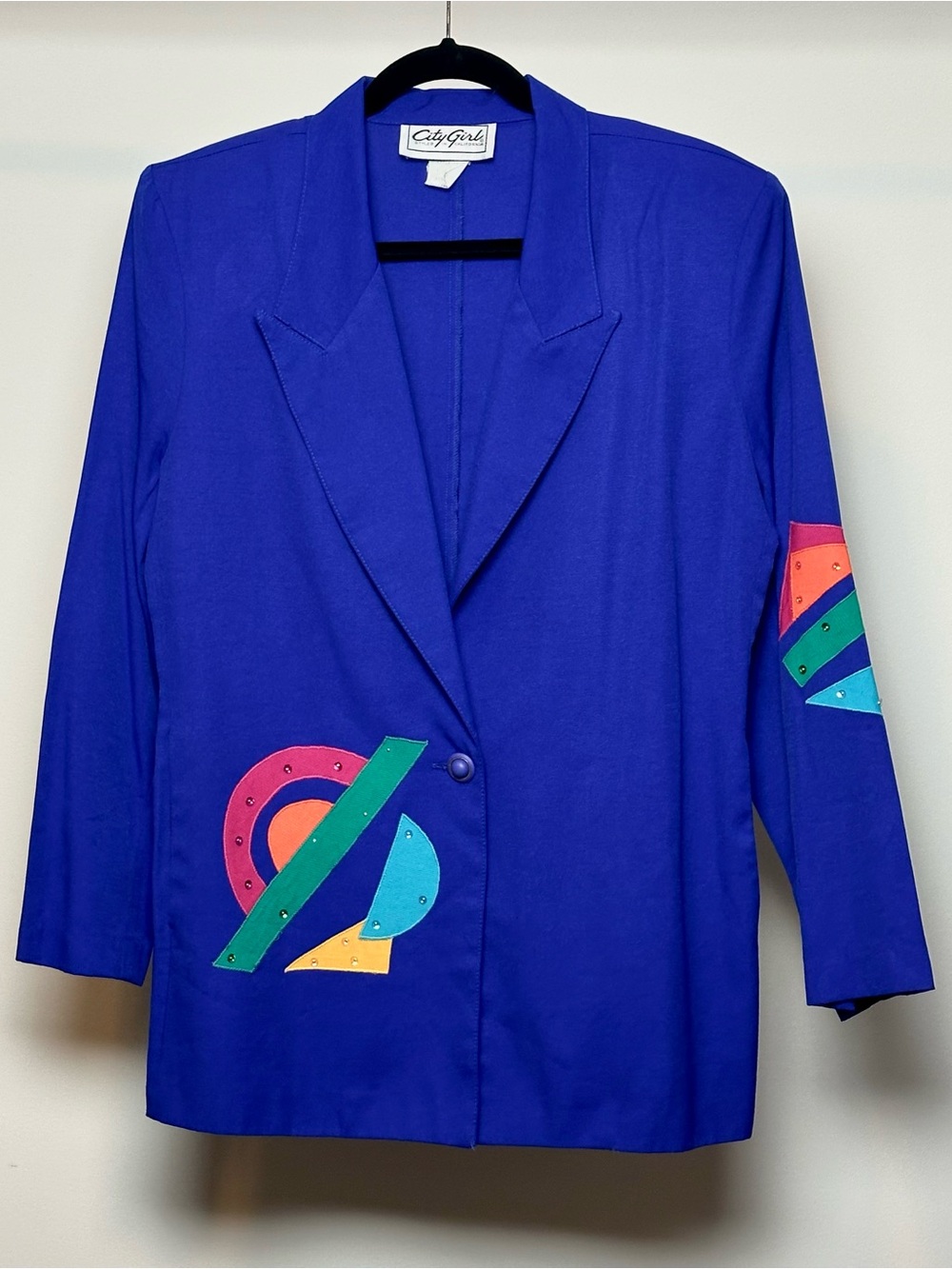 80’s City Girl Cobalt Blue Blazer with Colorblock Accent gems